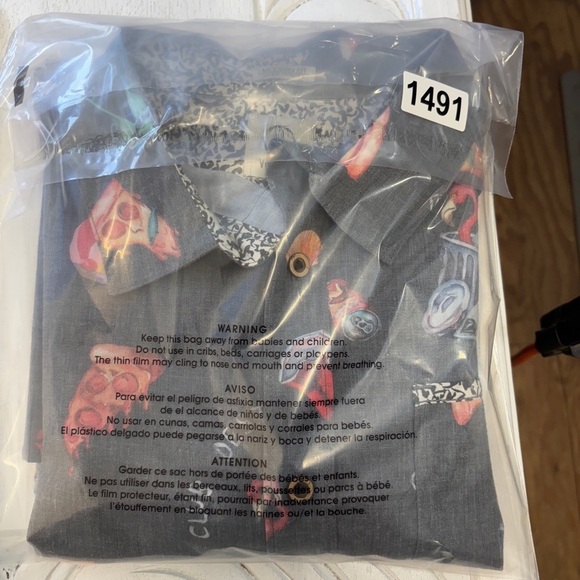 Volcom Modern Fit Shirt L Short Sleeve Button Down Collared Pizza Flamingo Beach - Picture 7 of 7